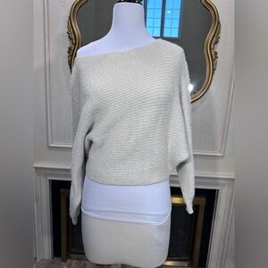 Sadie & Sage Sweater Medium Cream Asymmetrical Off Shoulder Minimalist Soft Life
